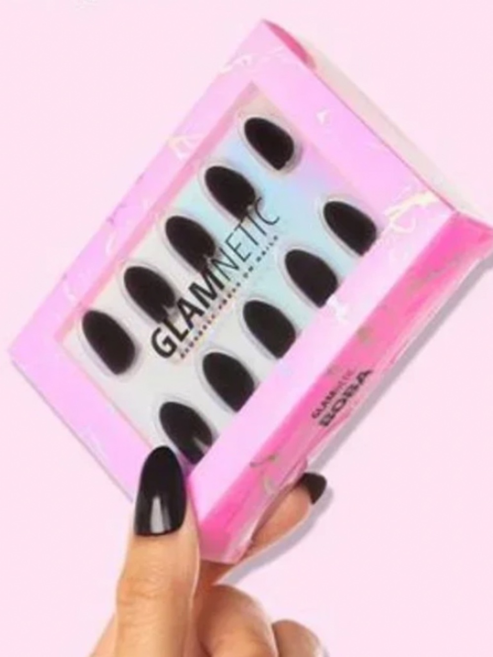 Glamnetic Press On Nails - Boba | Opaque Black Short Almond Nails, Reusable